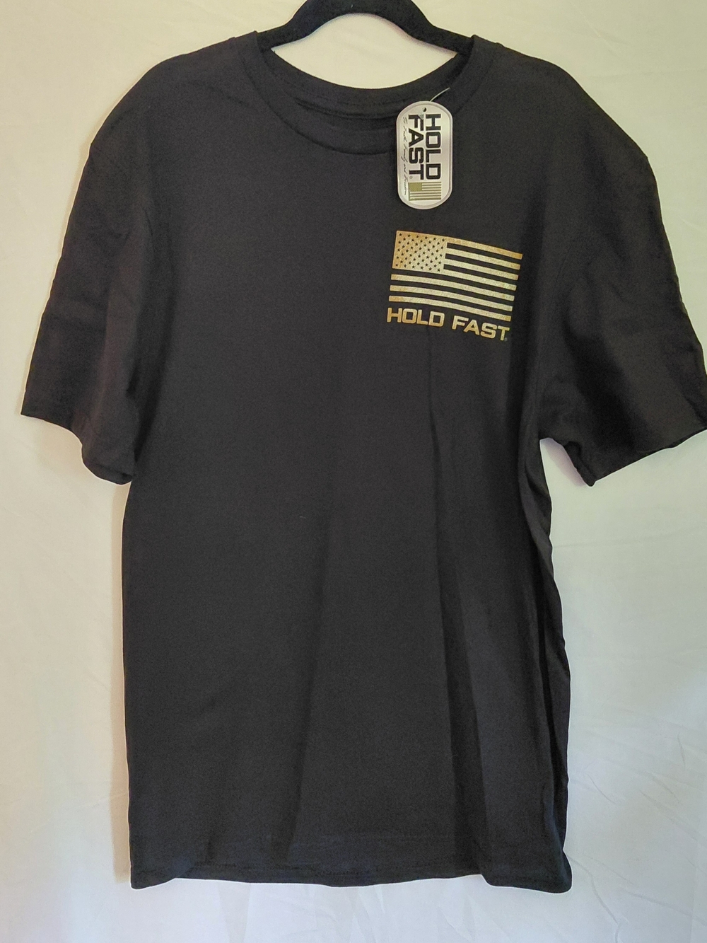 Men's Black Short Sleeve Tee with Gold Flag Print #2225